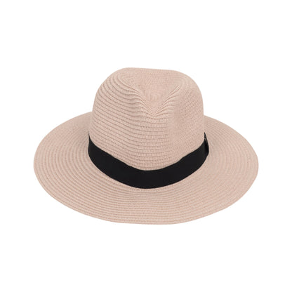Anna-Kaci Wide Brim Straw Fedora Sun Hat with Black Band Lightweight Packable Summer Panama Hat for UV Protection