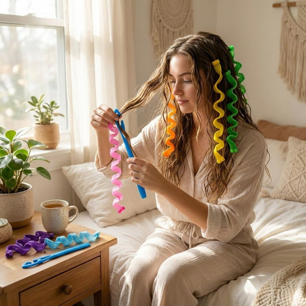 Heatless Curling Rod Set 30 Piece Spiral Hair Rollers with Styling Hooks Flexible No Heat Hair Curlers Long Lasting Waves