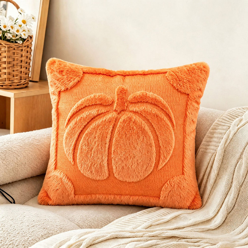 Plush Pumpkin Throw Pillow Cover for Fall and Thanksgiving Decor