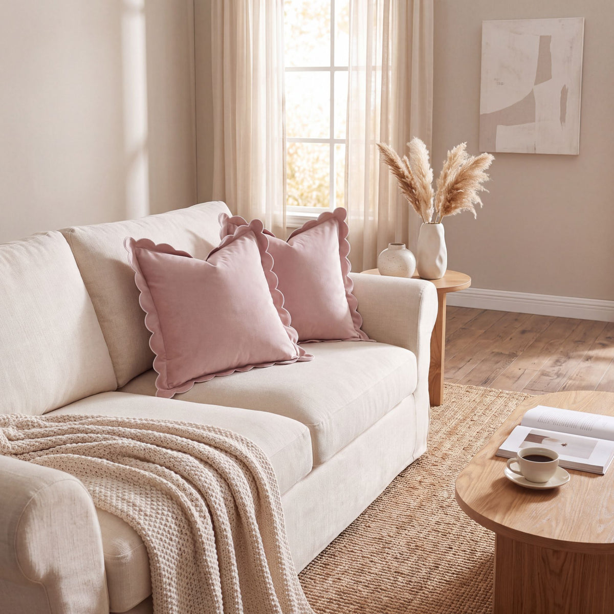 Velvet Scalloped Edge Square Decorative Throw Pillow Cover
