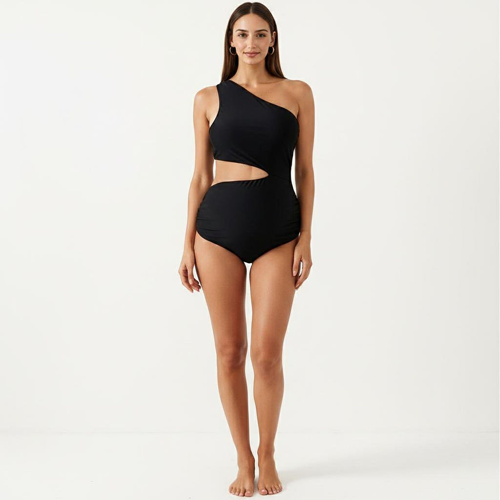 Anna-Kaci Swim Women's Maternity One-Shoulder Swimsuit with Cutout Detail and High Waist Design