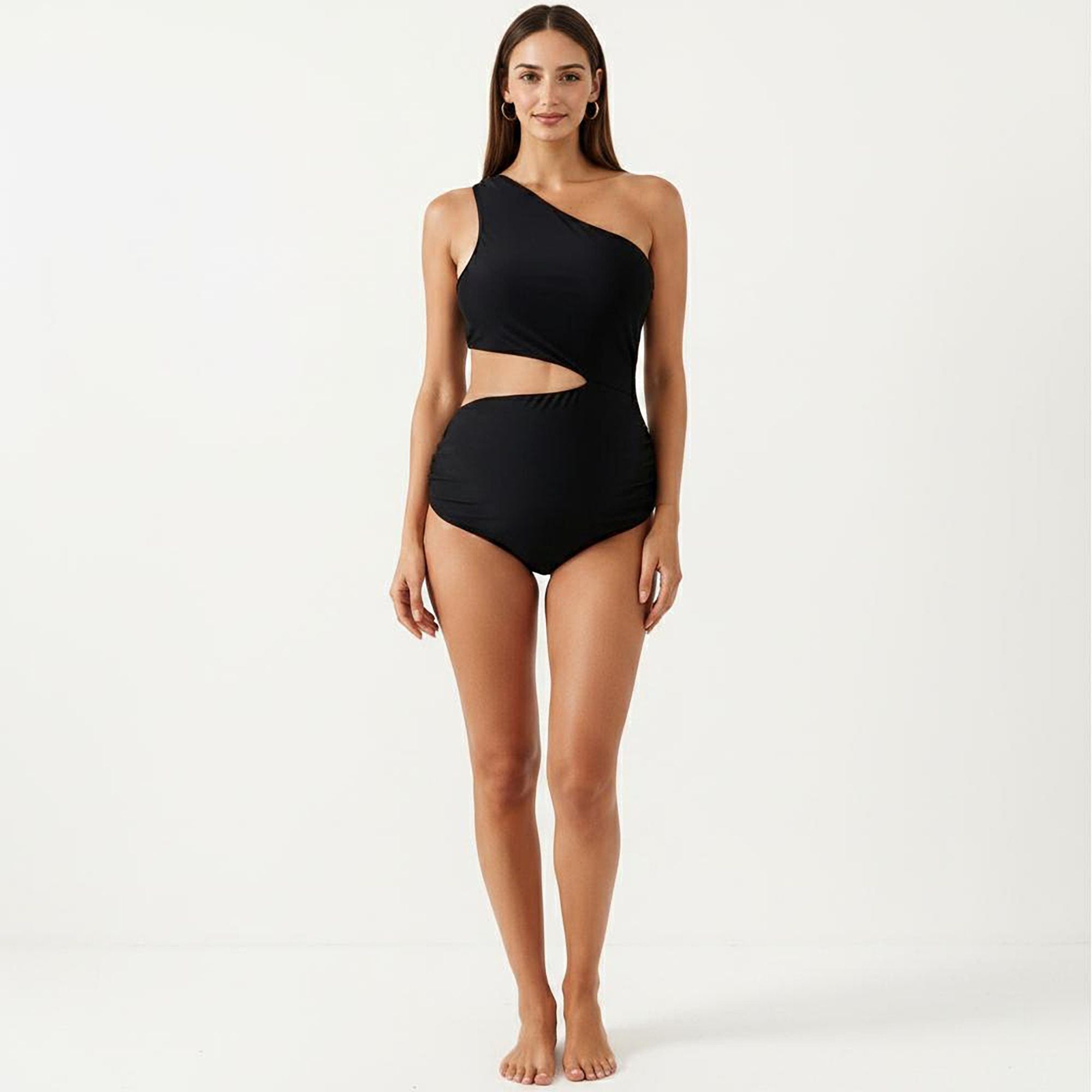 Anna-Kaci Swim Women's Maternity One-Shoulder Swimsuit with Cutout Detail and High Waist Design