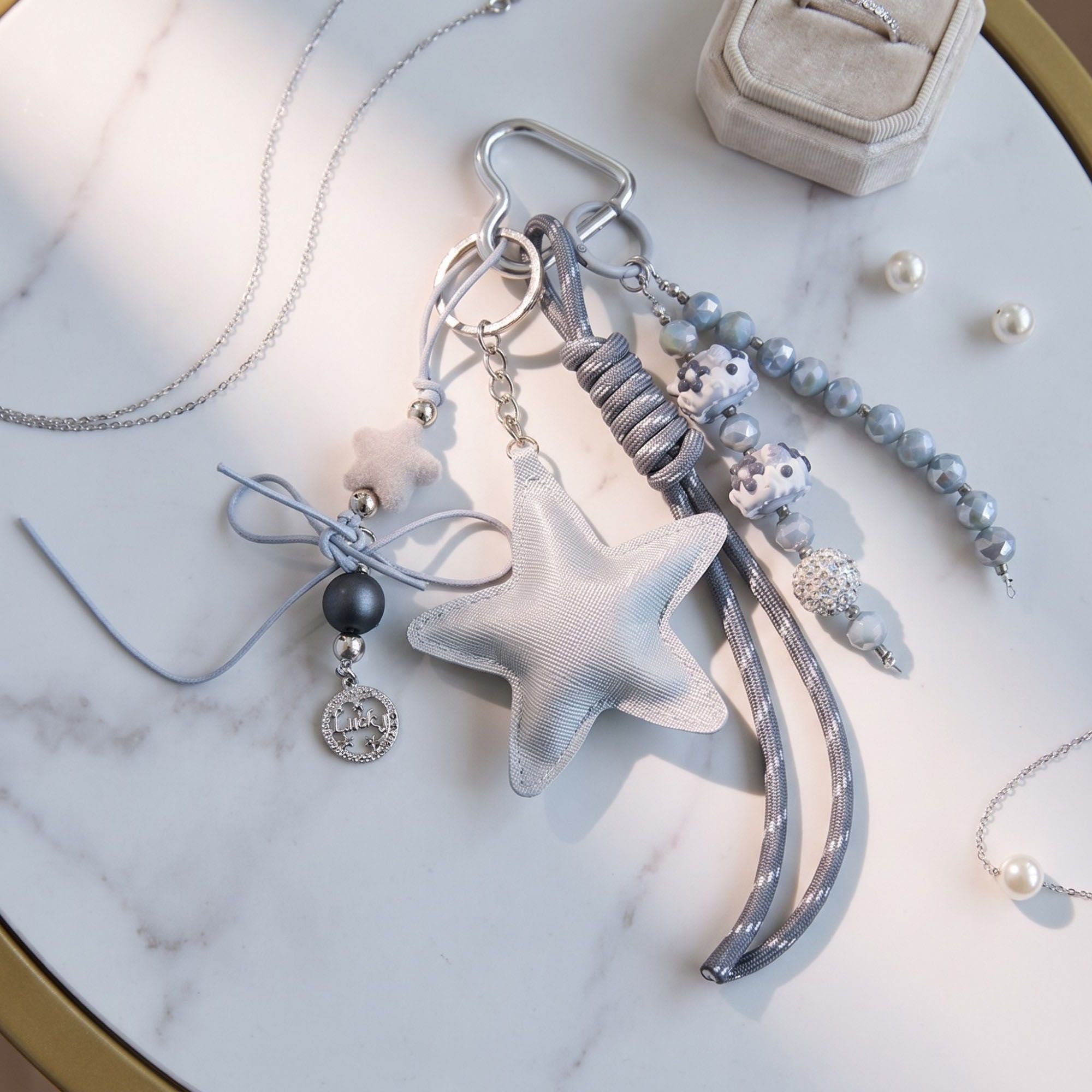 Bag Charm with Hanging Strap and Decorative Accents