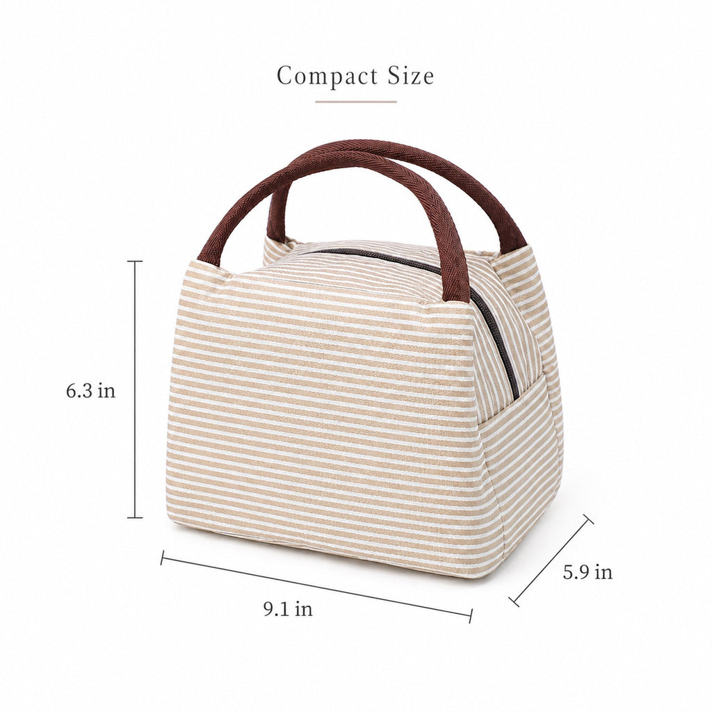 Insulated Striped Lunch Bag Reusable Soft Cooler Tote for Work School Picnic