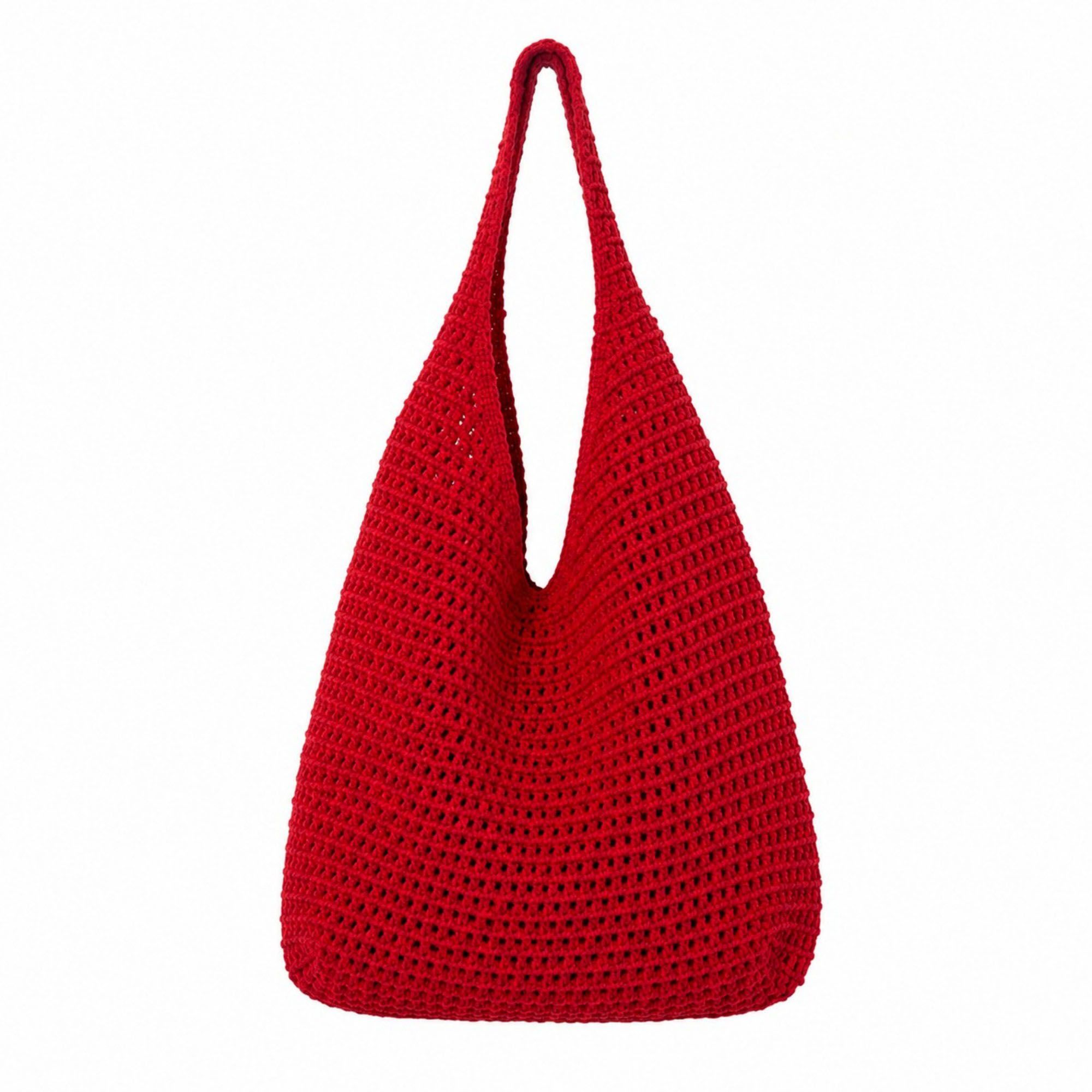 Crochet Tote Bag Red Open Knit Shoulder Bag Large Capacity Hobo Purse