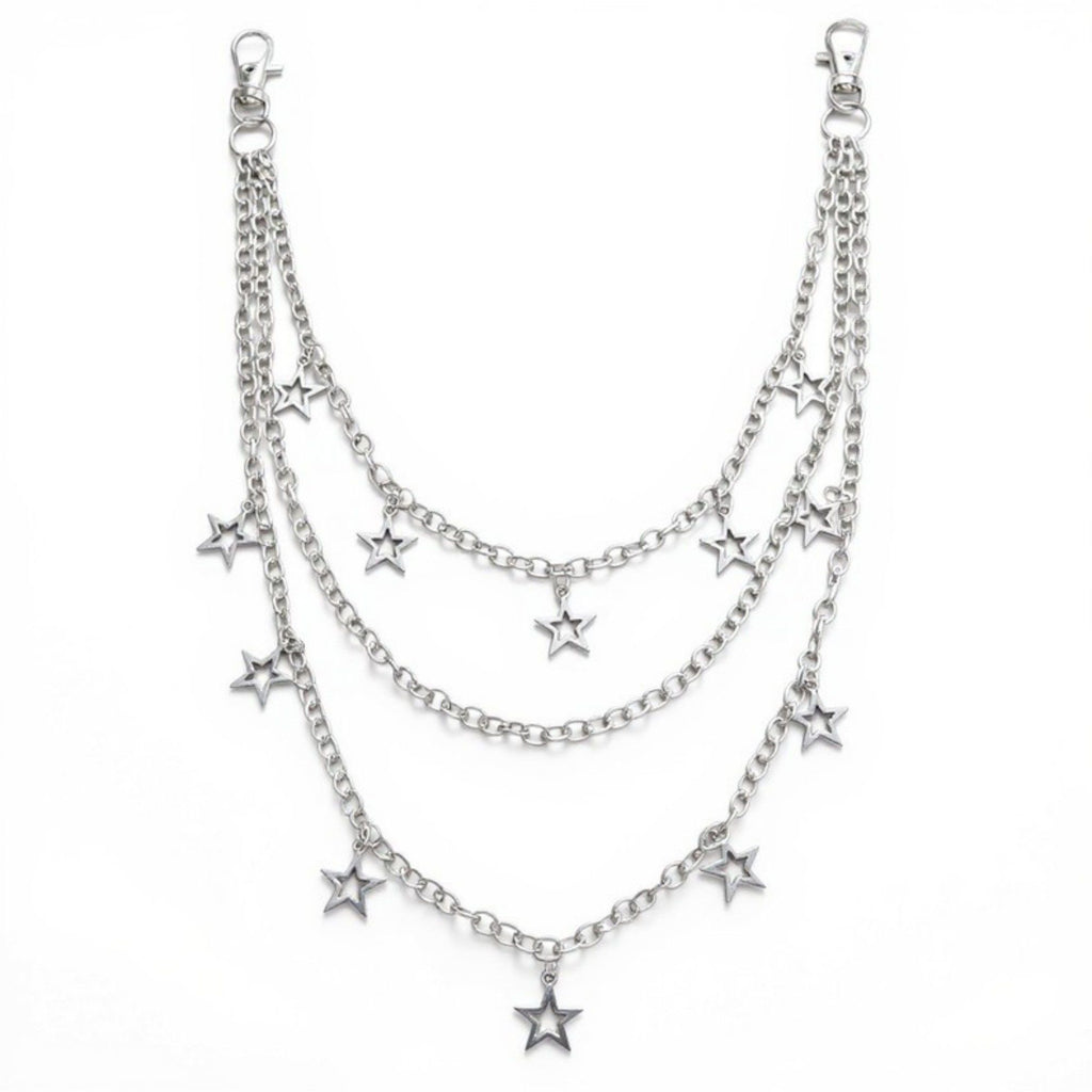 Anna-Kaci Women's Star Charm Multi-Layer Chain Belt with Metal Loops and Punk-Inspired Drape Design 25in