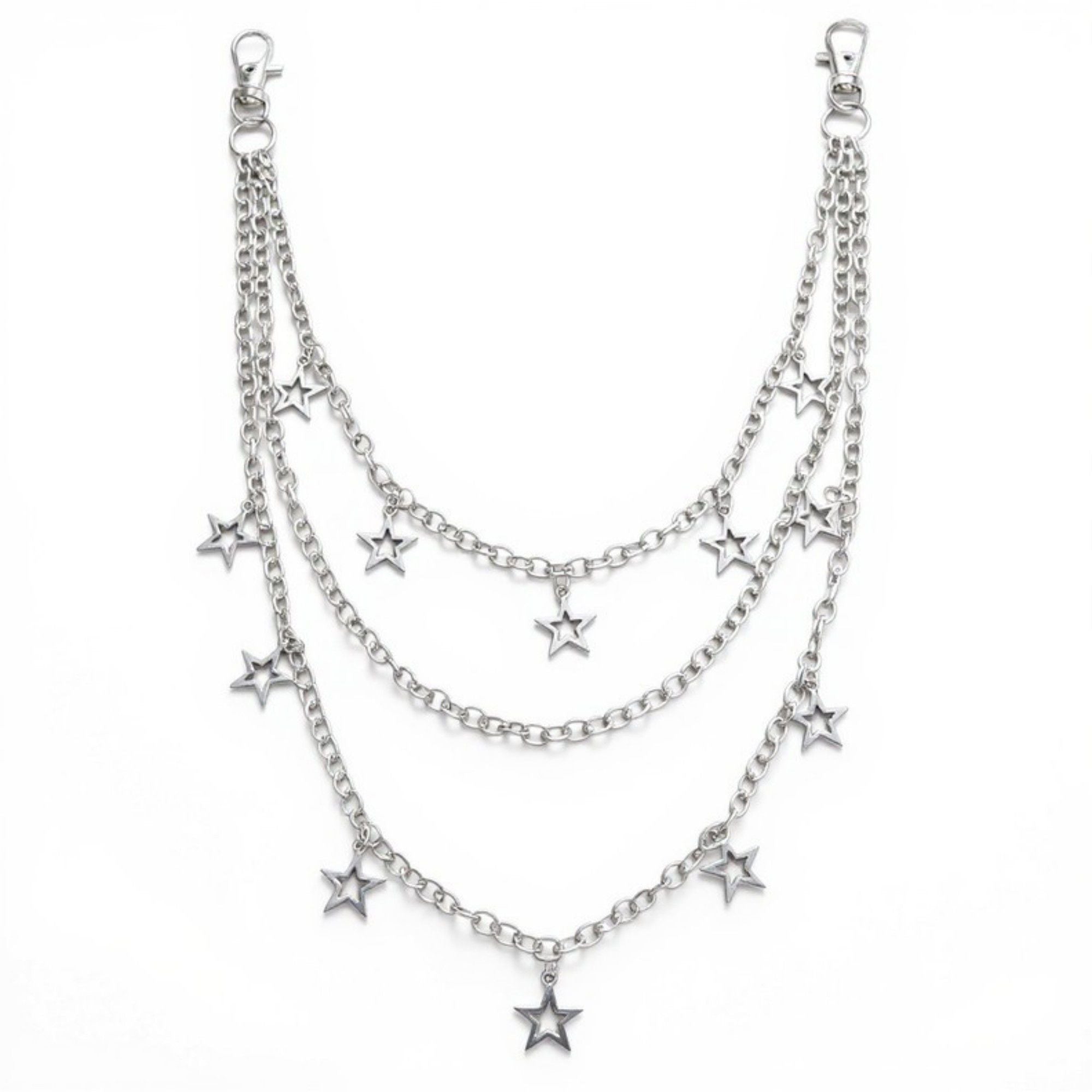 Anna-Kaci Women's Star Charm Multi-Layer Chain Belt with Metal Loops and Punk-Inspired Drape Design 25in