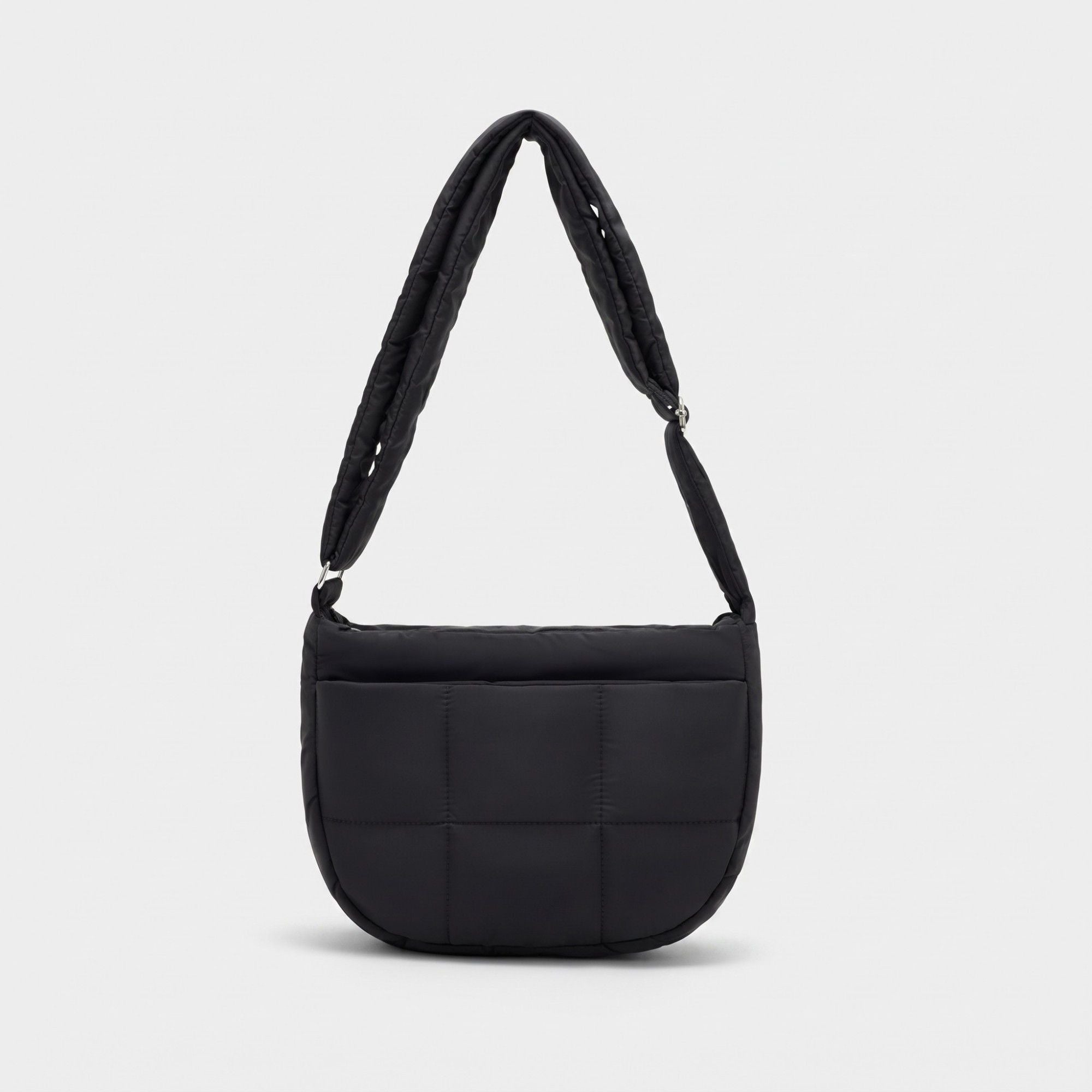 Soft Puffy Quilted Crescent Bag with Smooth Padded Panels and Adjustable Shoulder Straps 10.4x3.9x7.9in