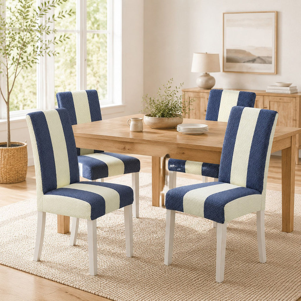 Two Tone Stretch Dining Chair Cover with Textured Jacquard Design