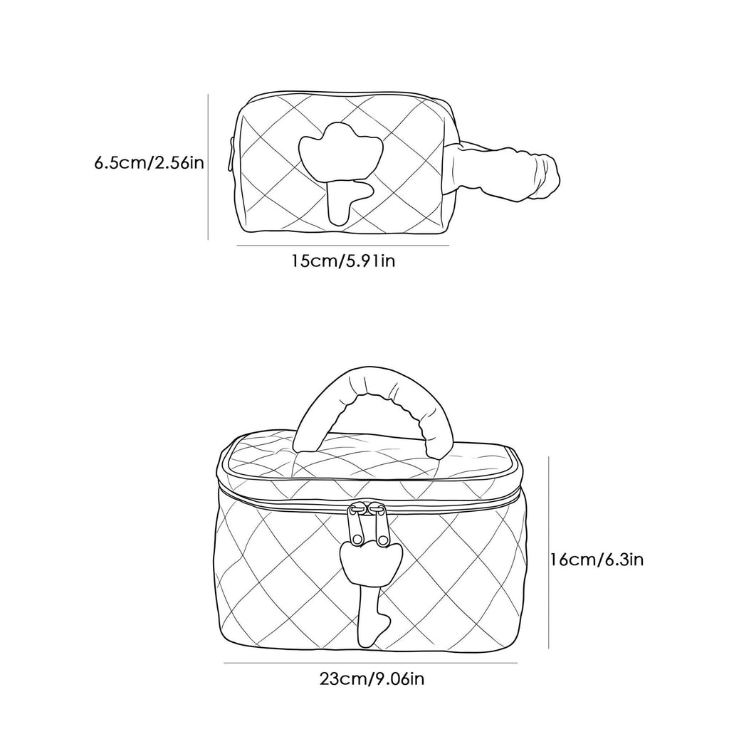 Quilted Corduroy Flower Cosmetic Bag with Top Handle
