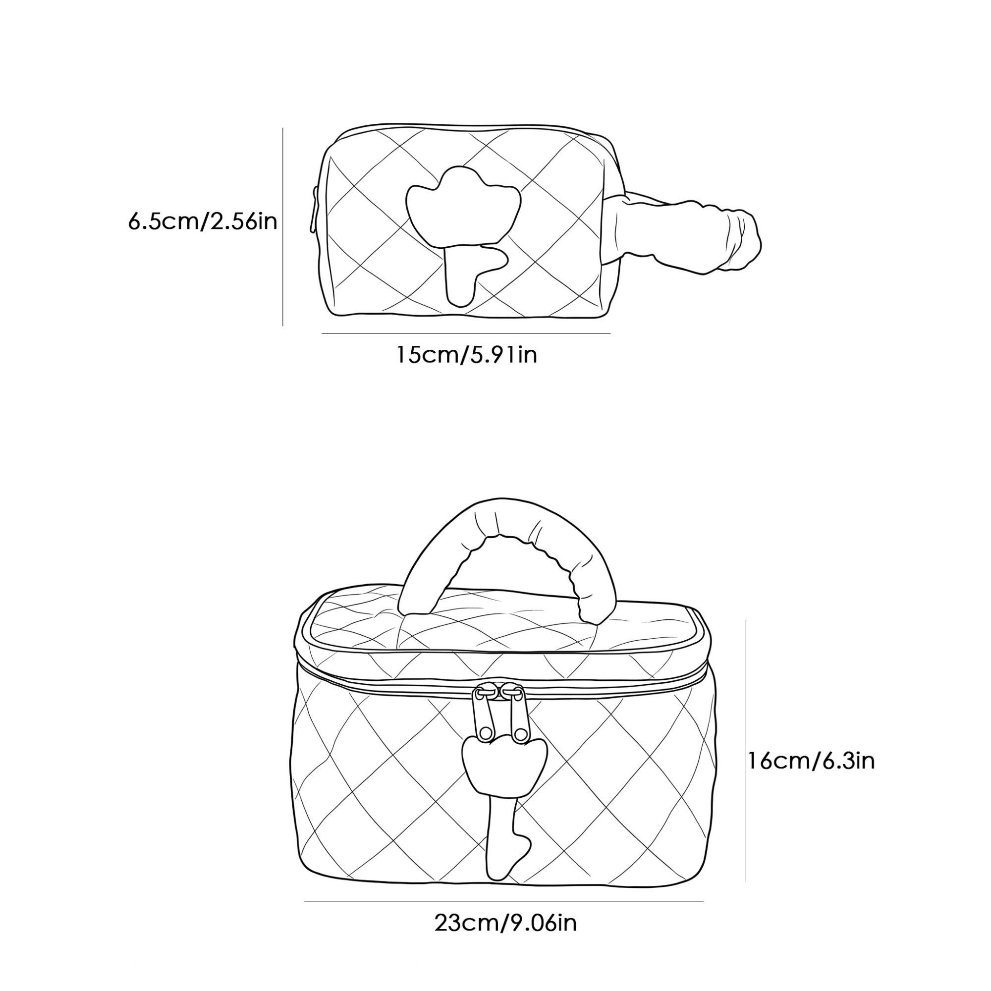 Quilted Corduroy Flower Cosmetic Bag with Top Handle