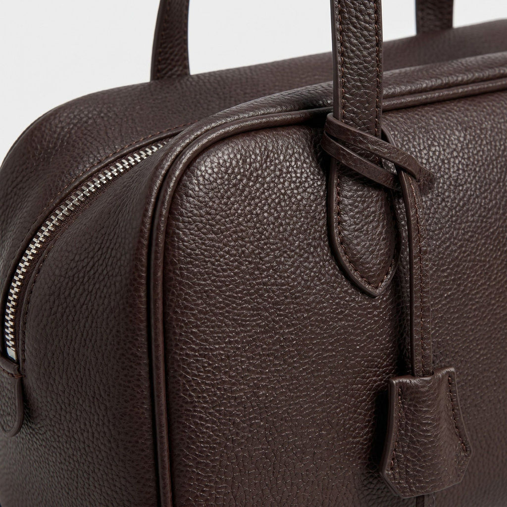Smooth Grain Rectangular Boston Shoulder Bag with Fixed Long Top Handles & Full Zip Closure 11.8x7.1x4.7in