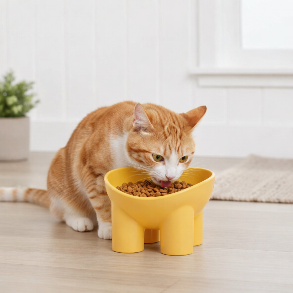 Anna-Kaci Elevated Tilted Cat Food Bowl with Raised Base for Comfortable Feeding