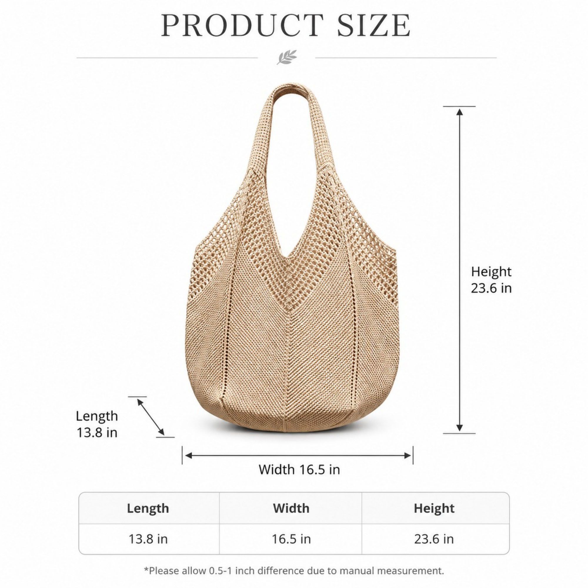 Crochet Knit Tote Bag Openwork Shoulder Bag with Heart Inspired Detail