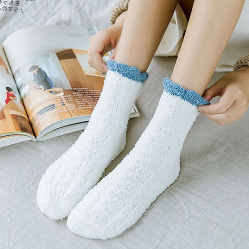 Anna-Kaci 4-Pair Plush Cozy Fuzzy Socks with Contrast Cuffs for Winter Indoor Warmth