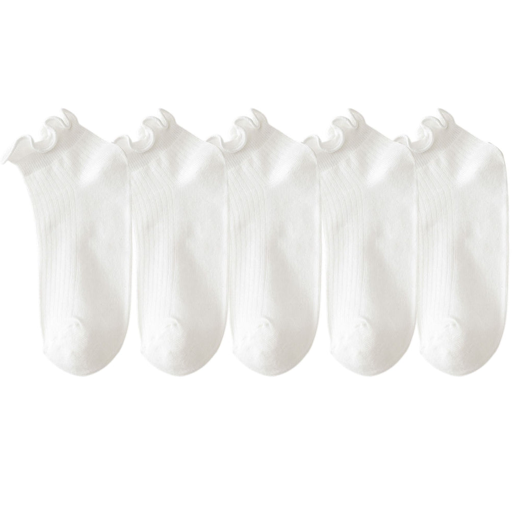 Anna-Kaci Women's 5-Pack Ribbed Ankle Socks with Ruffle Lettuce Trim Soft Stretch Cotton Cute Everyday Style