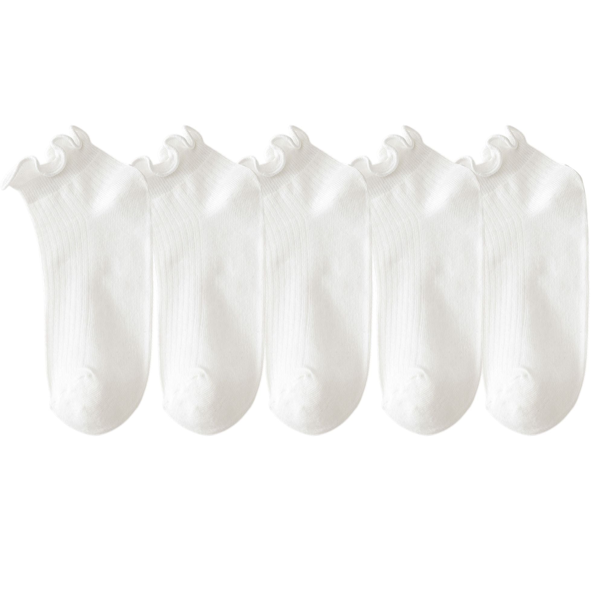 Anna-Kaci Women's 5-Pack Ribbed Ankle Socks with Ruffle Lettuce Trim Soft Stretch Cotton Cute Everyday Style