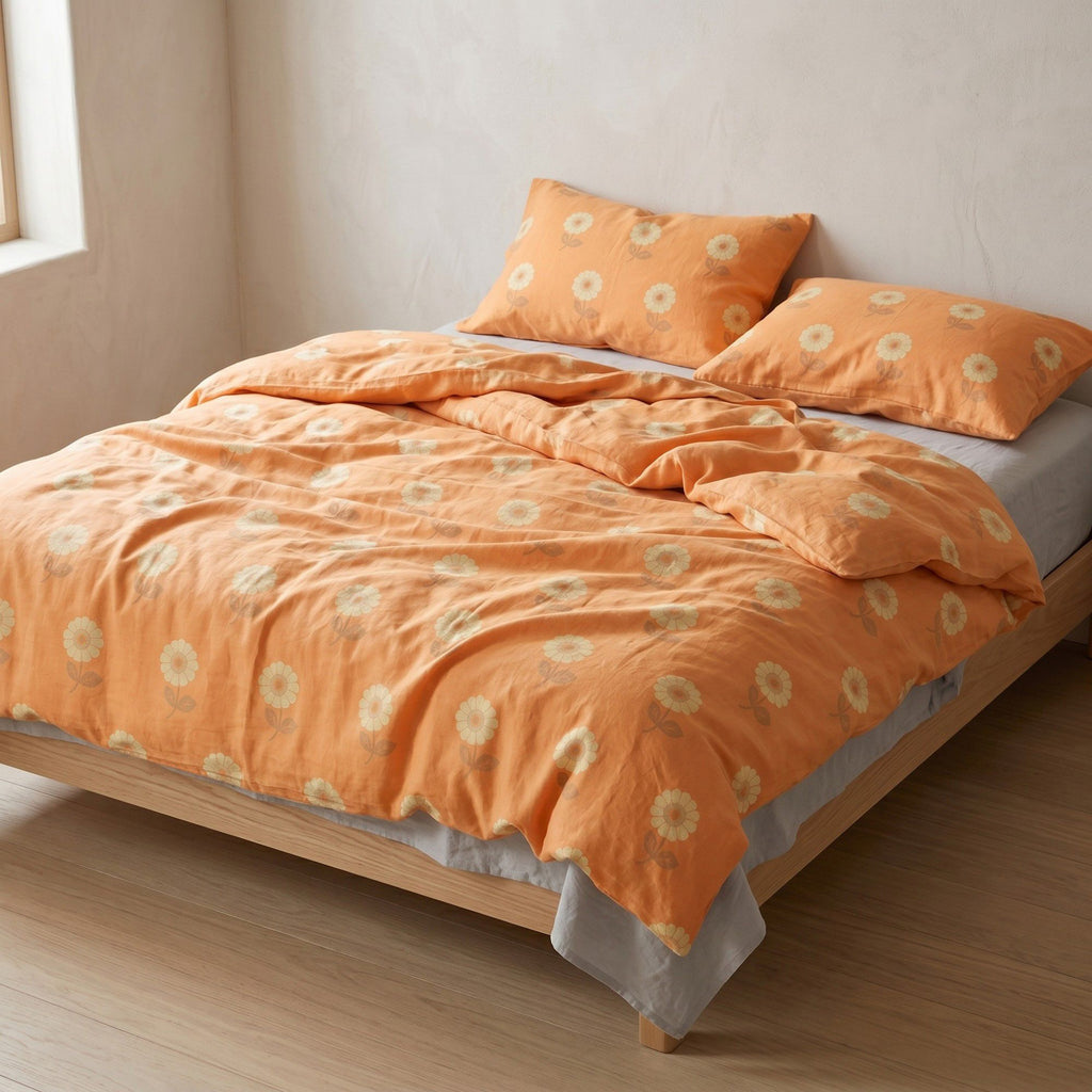 4-Piece Cotton Bedding Set with Floral Print Duvet Cover, Pillowcases, and Flat Sheet for a Bright and Cheerful Bedroom