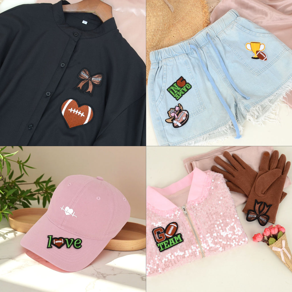 12 PCS Football Iron On Patches Game Day Rugby Helmet Embroidered Applique Clothing DIY Accessory for Hat Jacket Jeans Uniform Backpack