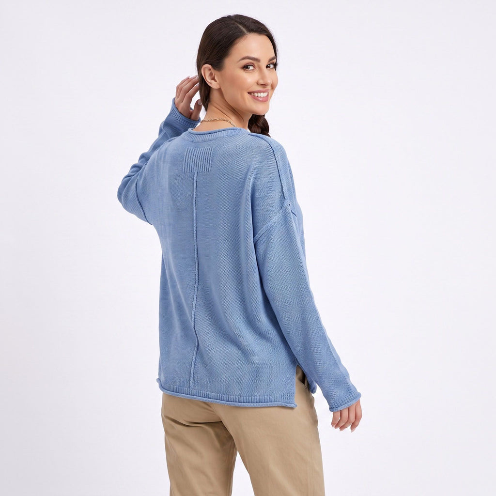 Relaxed Drop Shoulder Crew Neck Long Sleeve Knit Sweater