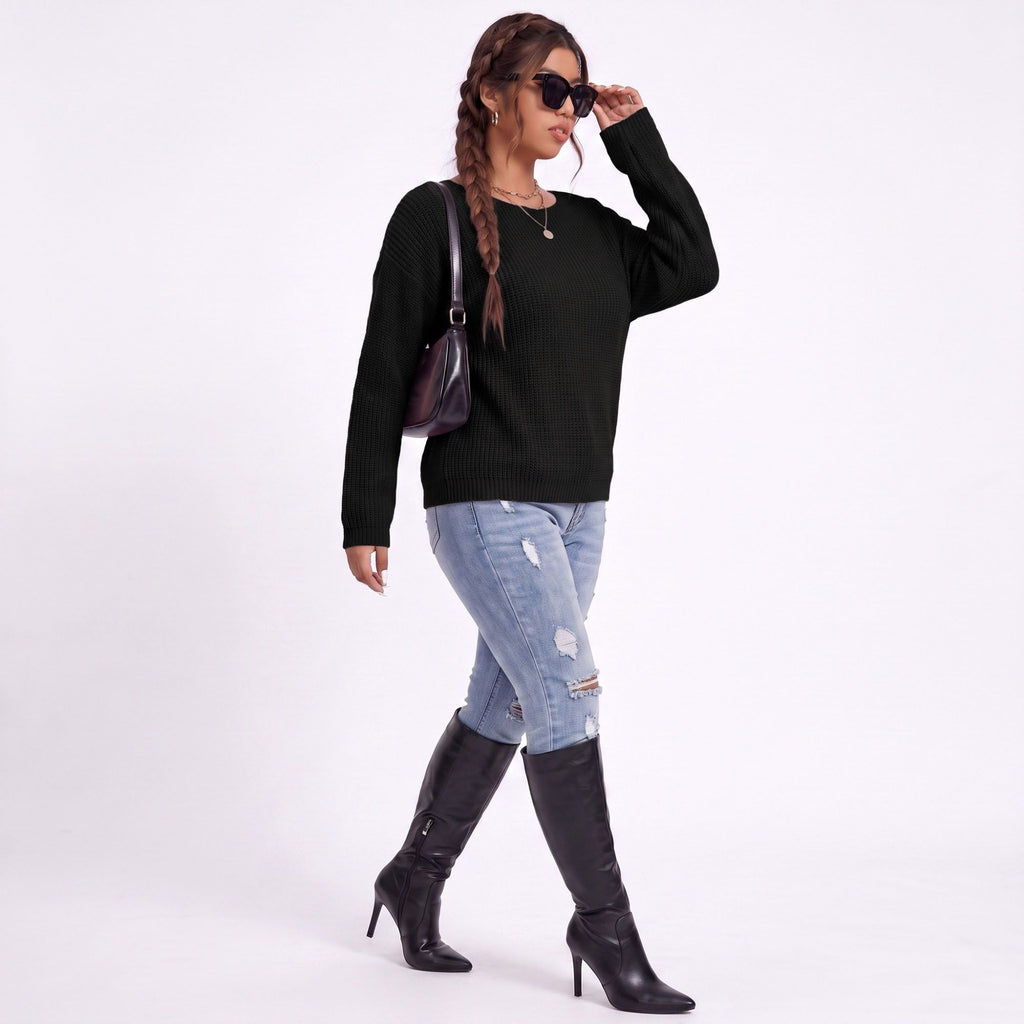 Plus Size Scoop Neck Relaxed Fit Knit Sweater