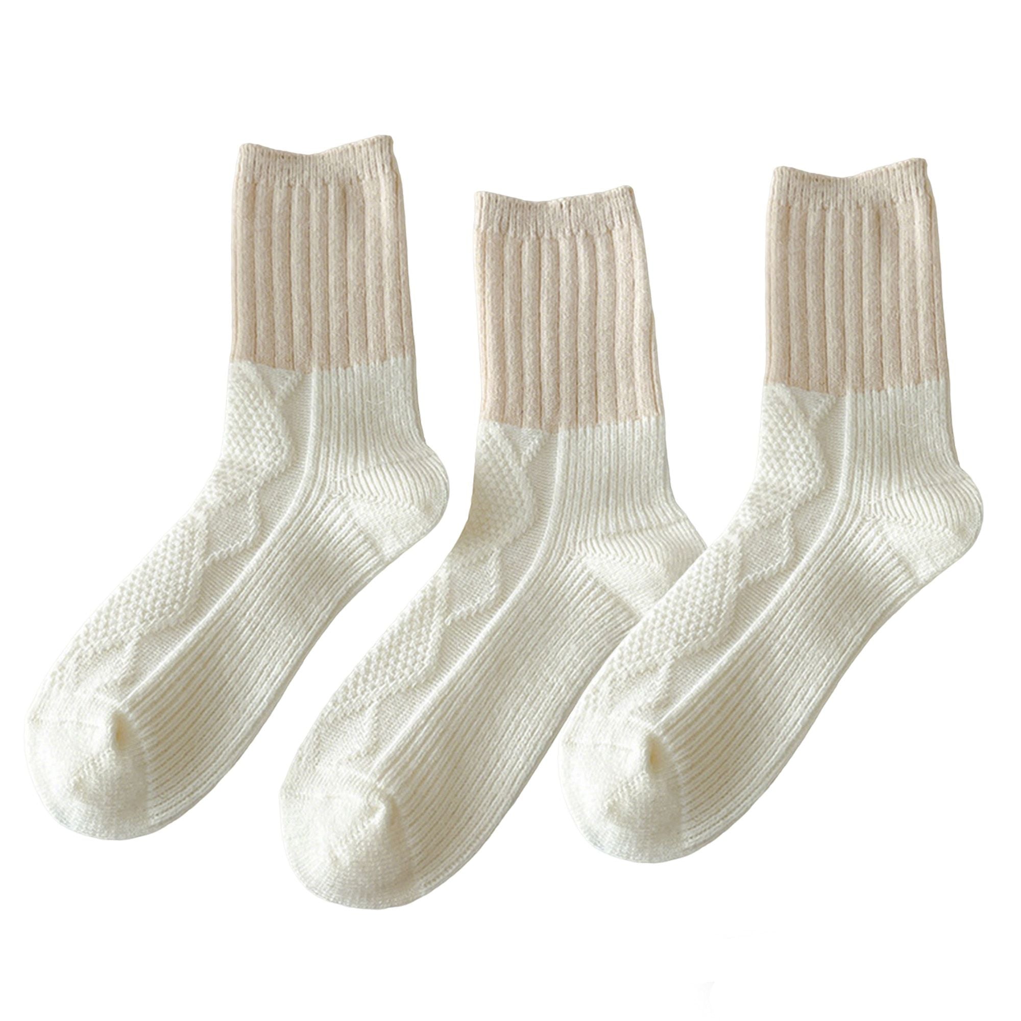 Anna-Kaci 3-PC Ribbed Crew Socks with Color Block Design Soft Knit Texture Comfortable Everyday Fit Single Pair