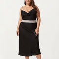 Anna-Kaci Lounge Women's Plus Size Satin Slip Dress with Lace Waist Detail Adjustable Spaghetti Straps Midi Sleepwear Nightgown