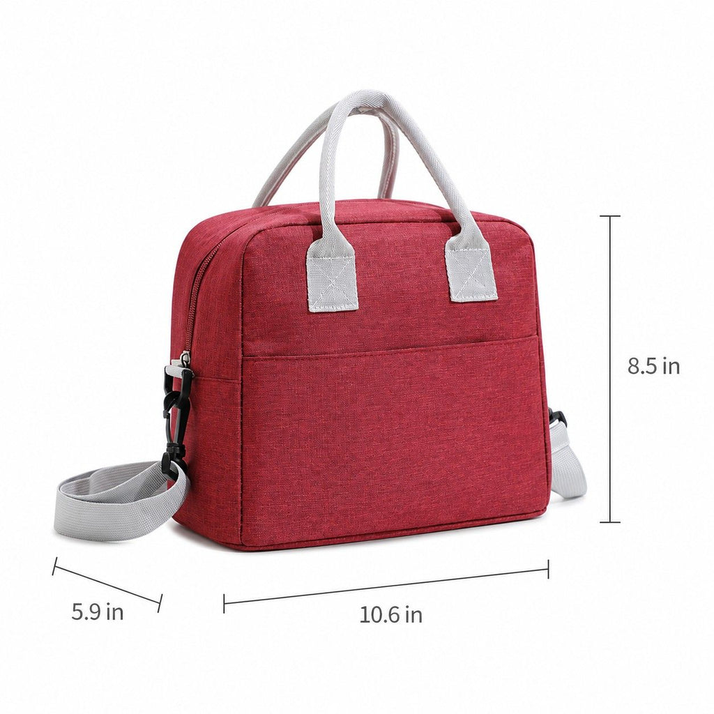 Insulated Lunch Tote Bag with Front Pocket and Adjustable Shoulder Strap