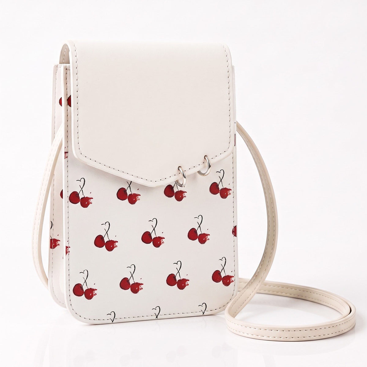 Cherry Print Flap Phone Crossbody Bag