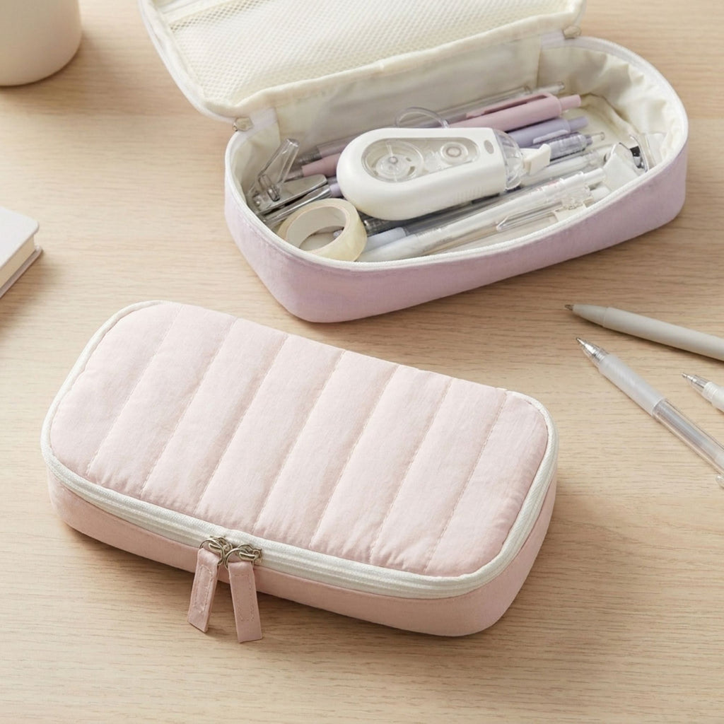 Capacity Pencil Case Stationery Organizer Pen Pouch with Mesh Pocket and Double Zipper