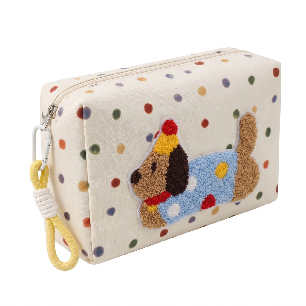 Dog Patch Polka Dot Cosmetic Bag Zipper Pouch Wristlet Travel Organizer