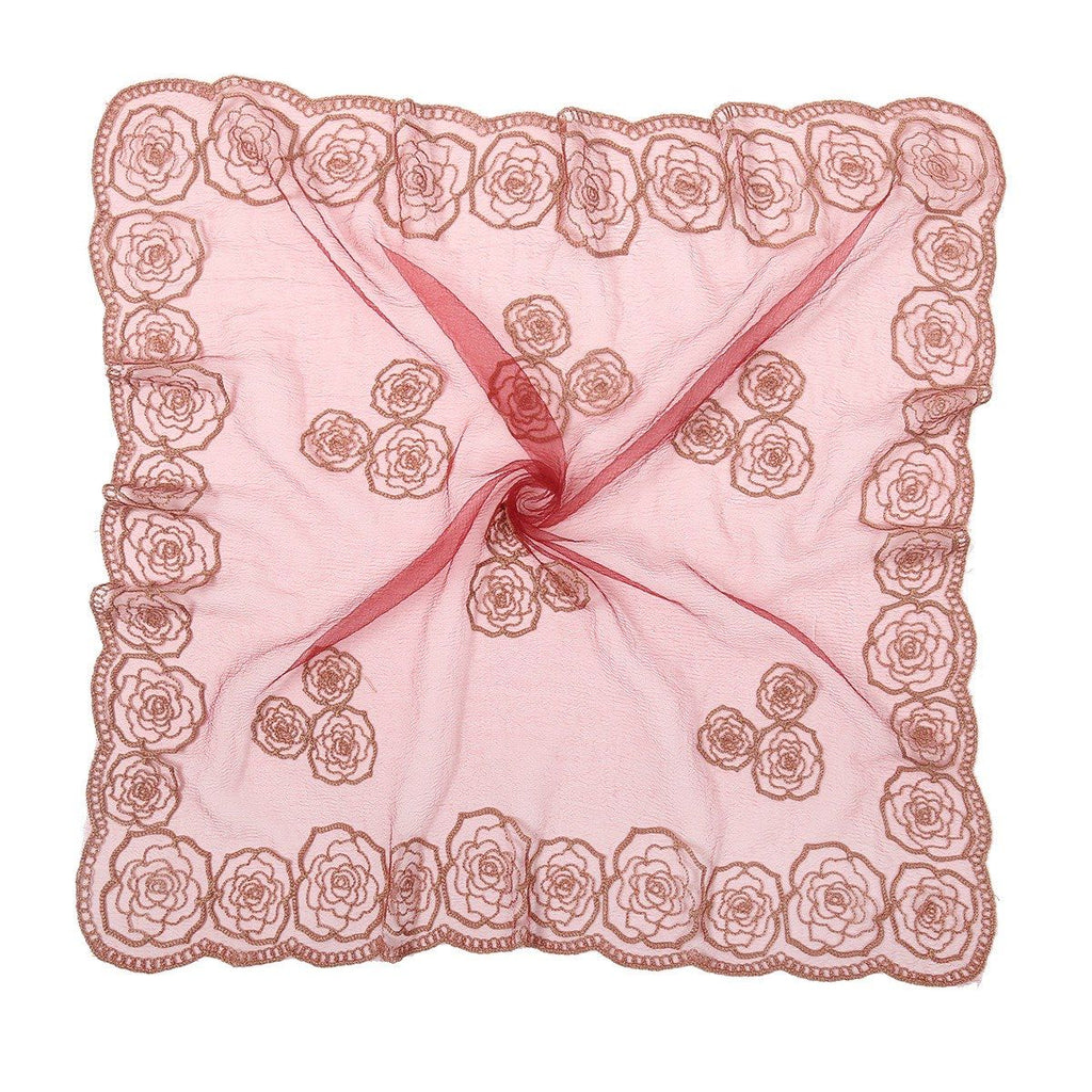 Anna-Kaci Women's Sheer Lace Neck Scarf with Embroidered Rose Floral Edging and Scalloped Trim Detail