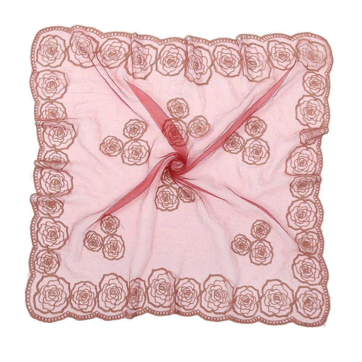 Anna-Kaci Women's Sheer Lace Neck Scarf with Embroidered Rose Floral Edging and Scalloped Trim Detail