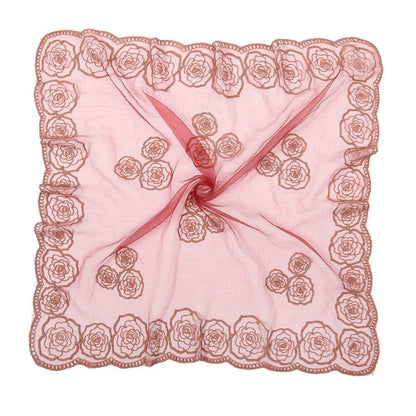 Anna-Kaci Women's Sheer Lace Neck Scarf with Embroidered Rose Floral Edging and Scalloped Trim Detail