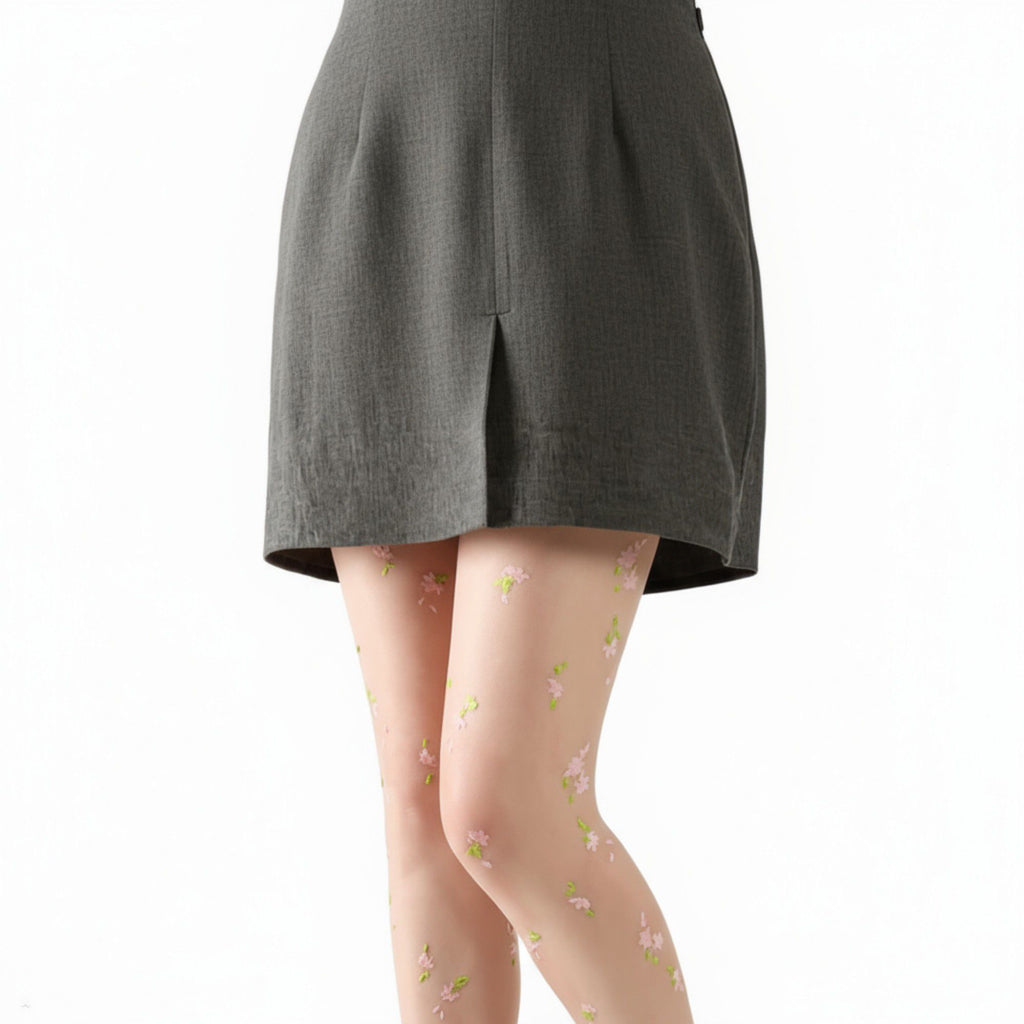 Anna-Kaci Women's Sheer Floral Embroidered Tights with Delicate Blossom Pattern and Stretch Fit