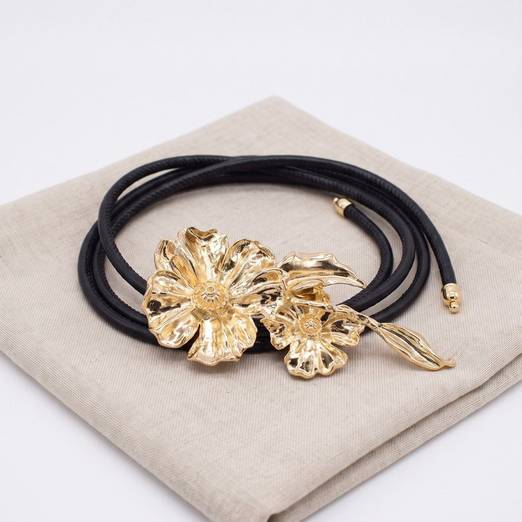 Double Floral Metal Waist Rope Adjustable Floral Body Belt Flower Inspired Waist Jewelry 47.2in