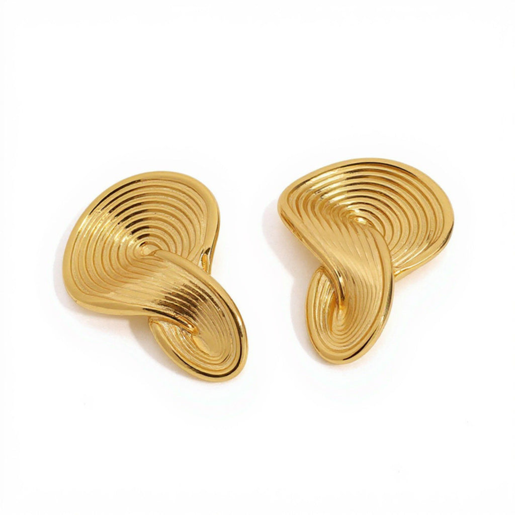 Women's Sculptural Gold Tone Statement Earrings with Modern Layered Swirl Design