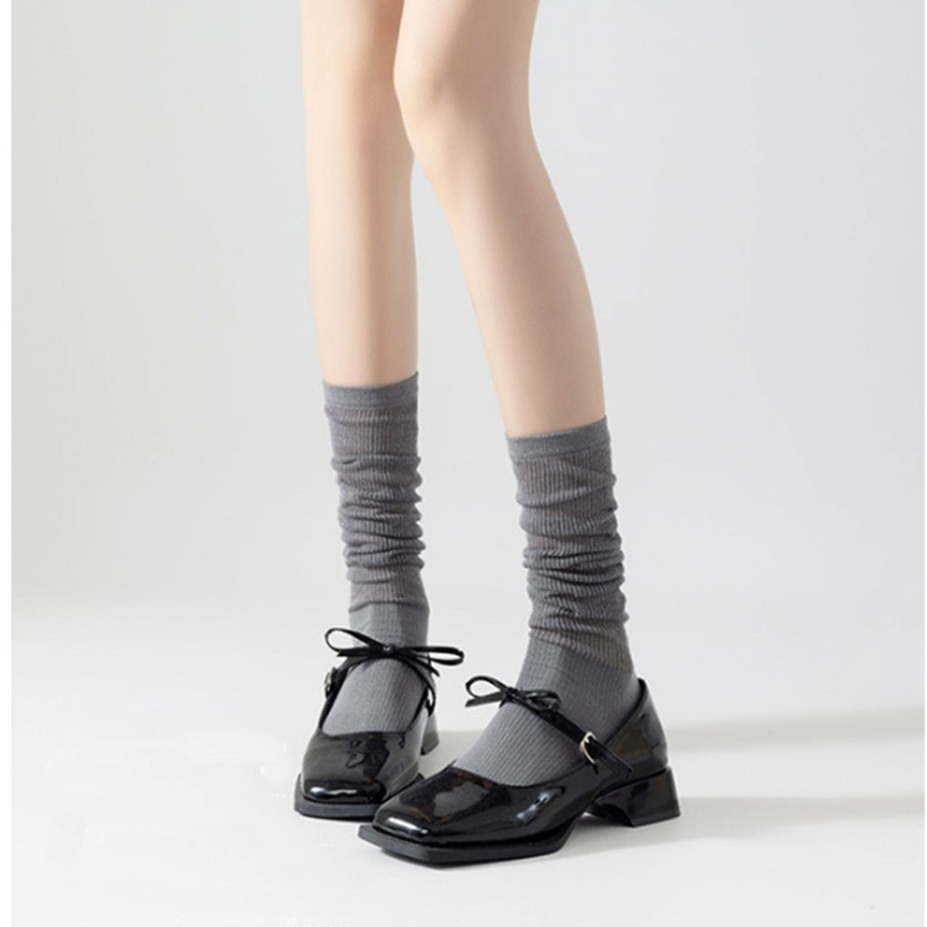 Anna-Kaci Women's 2-Pack Cotton Mesh Knee High Socks Dual-Layer Design Lightweight Breathable Fit