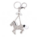 Horse Rhinestone Keychain Bag Charm with Silver Tone Clasp and Key Ring