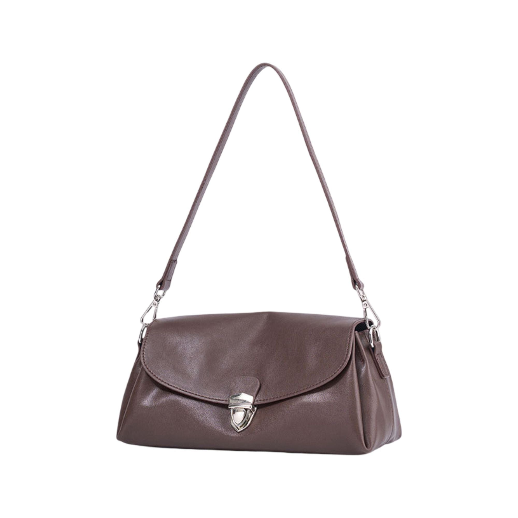 Soft Leather Envelope Shoulder Bag with Foldover Flap Silver Clasp and Slim Strap Design