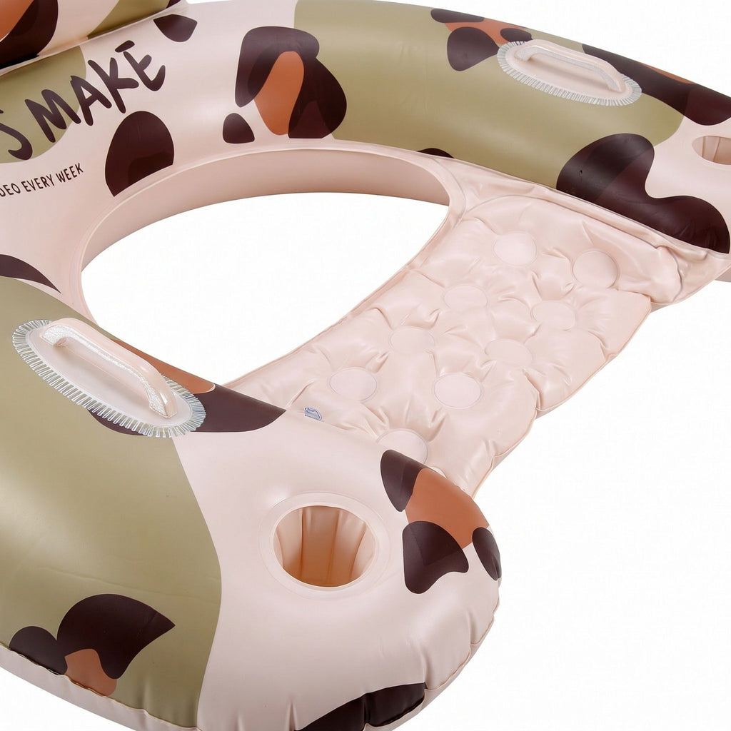 Cow Print Inflatable Pool Float Lounge Chair with Headrest Cup Holder and Handles Durable PVC Float 39.4x43.3in