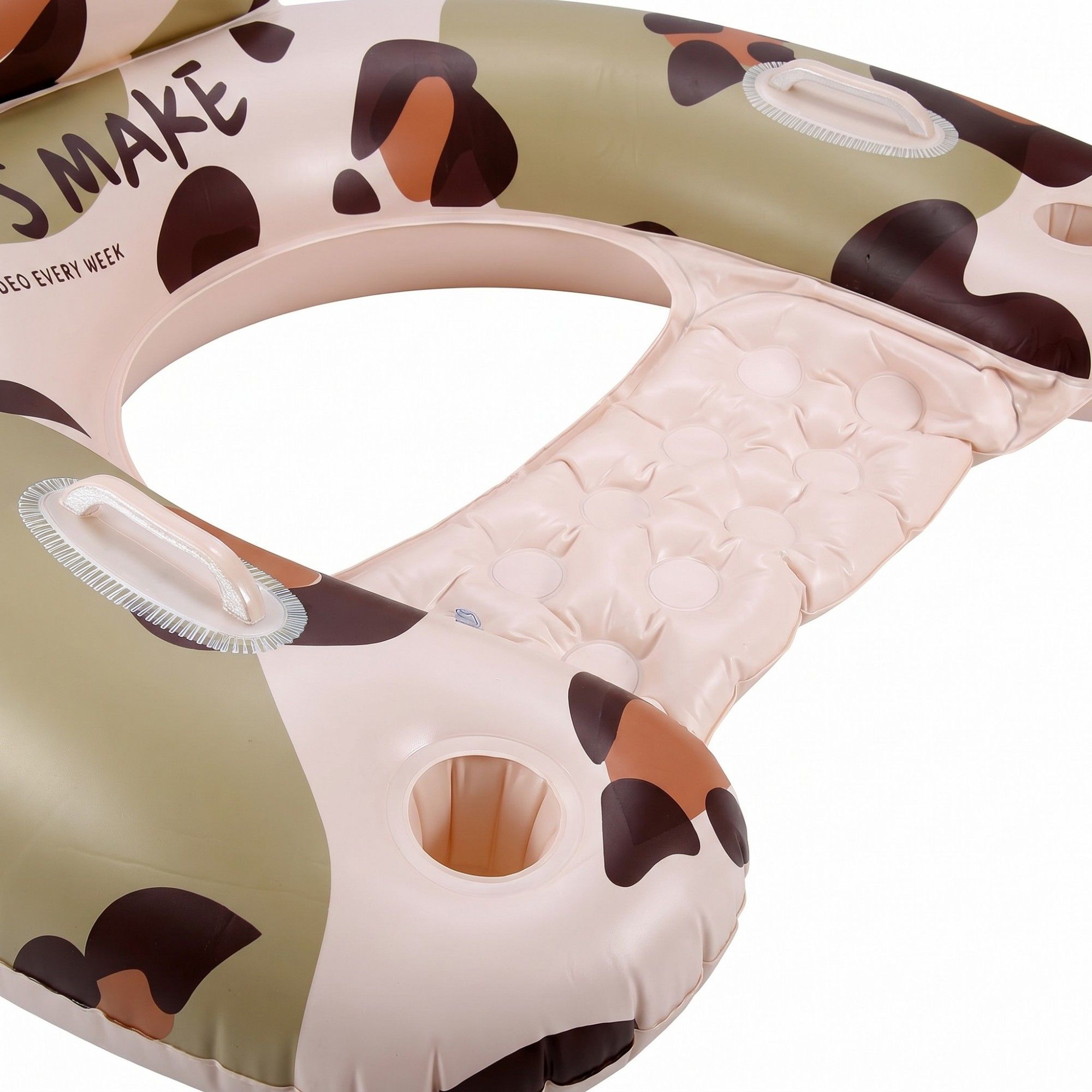 Cow Print Inflatable Pool Float Lounge Chair with Headrest Cup Holder and Handles Durable PVC Float 39.4x43.3in