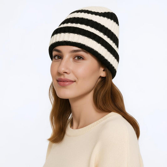 Anna-Kaci Unisex Striped Knit Beanie Hat Cuffed Warm Winter Cap