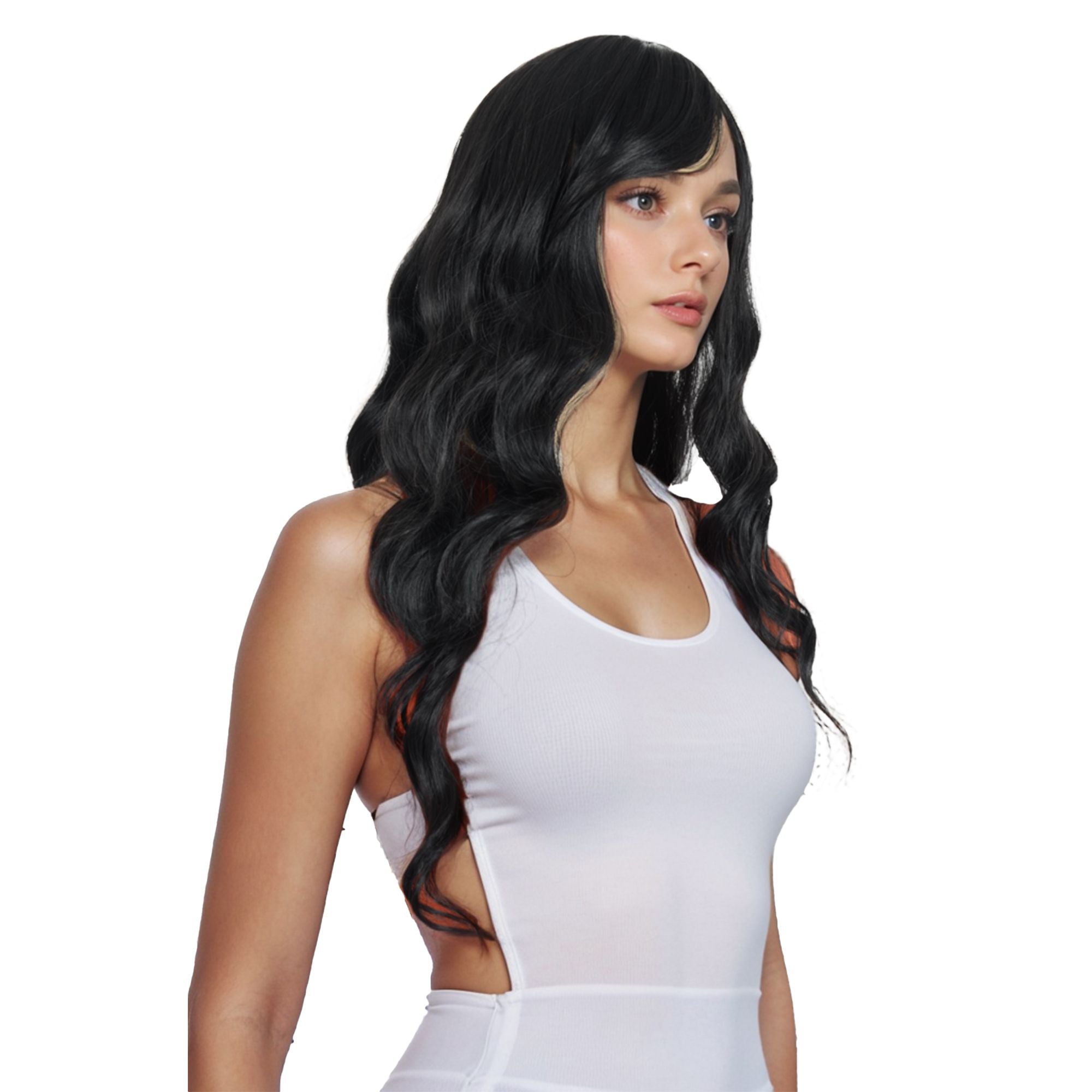 Long Wavy Hair Wig for Women with Bangs Heat-Resistant Curly Synthetic Wig for Daily and Party Use