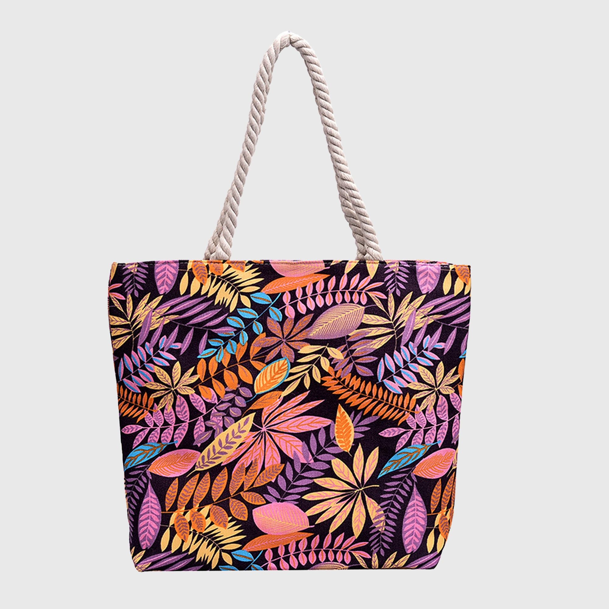Anna-Kaci Women's Tropical Leaf Print Canvas Tote Bag - Large Capacity Shoulder Bag