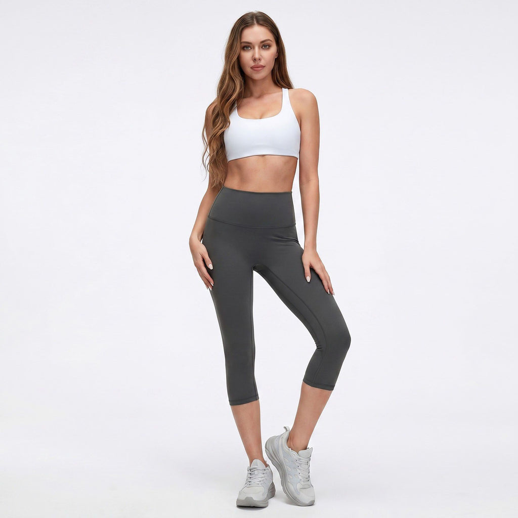 High Waist Capri Leggings with Wide Waistband Smooth Stretch Fit and Pull On Activewear Design