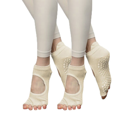 Anna-Kaci Women's Open-Toe Grip Socks for Yoga and Pilates with Non-Slip Soles and Arch Support
