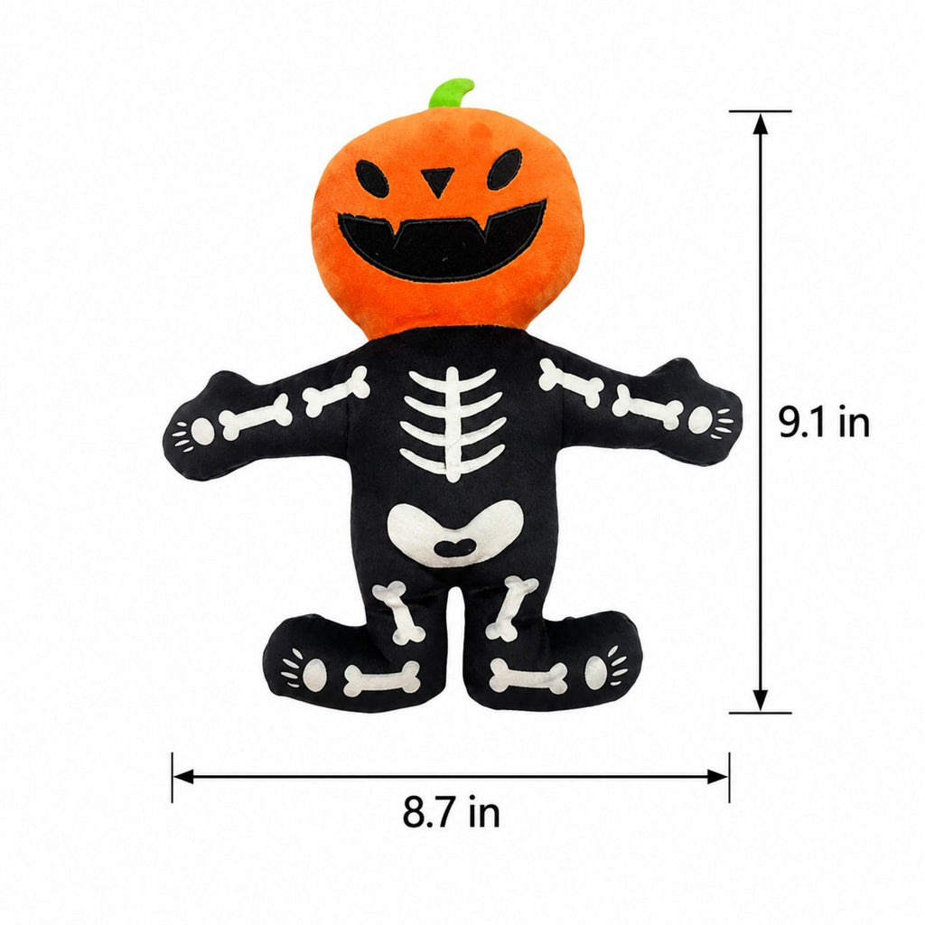 Halloween Pumpkin Skeleton Dog Toy with Built-In Squeaker and Plush Fabric