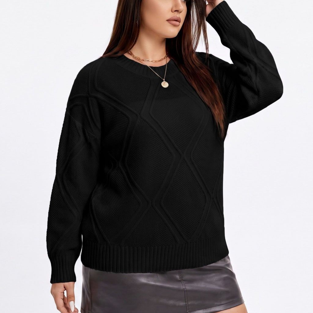 Plus Size Geometric Textured Crewneck Sweater