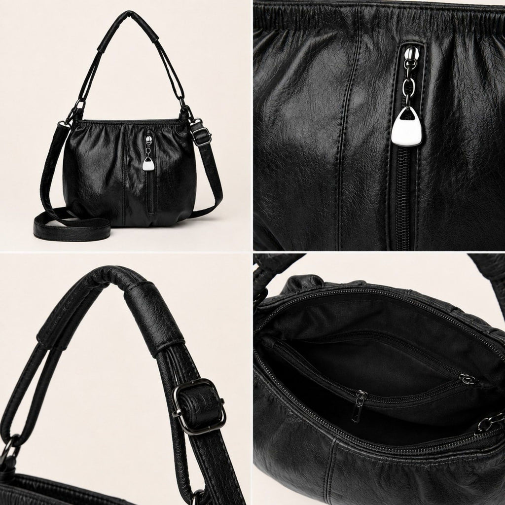 Soft Ruched Faux Leather Shoulder & Crossbody Bag